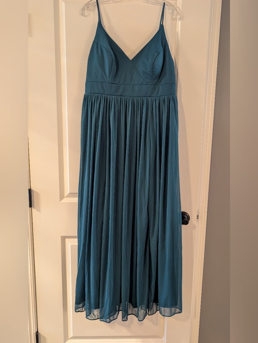 Azazie Kiri Teal Spaghetti-Strap Maxi Dress